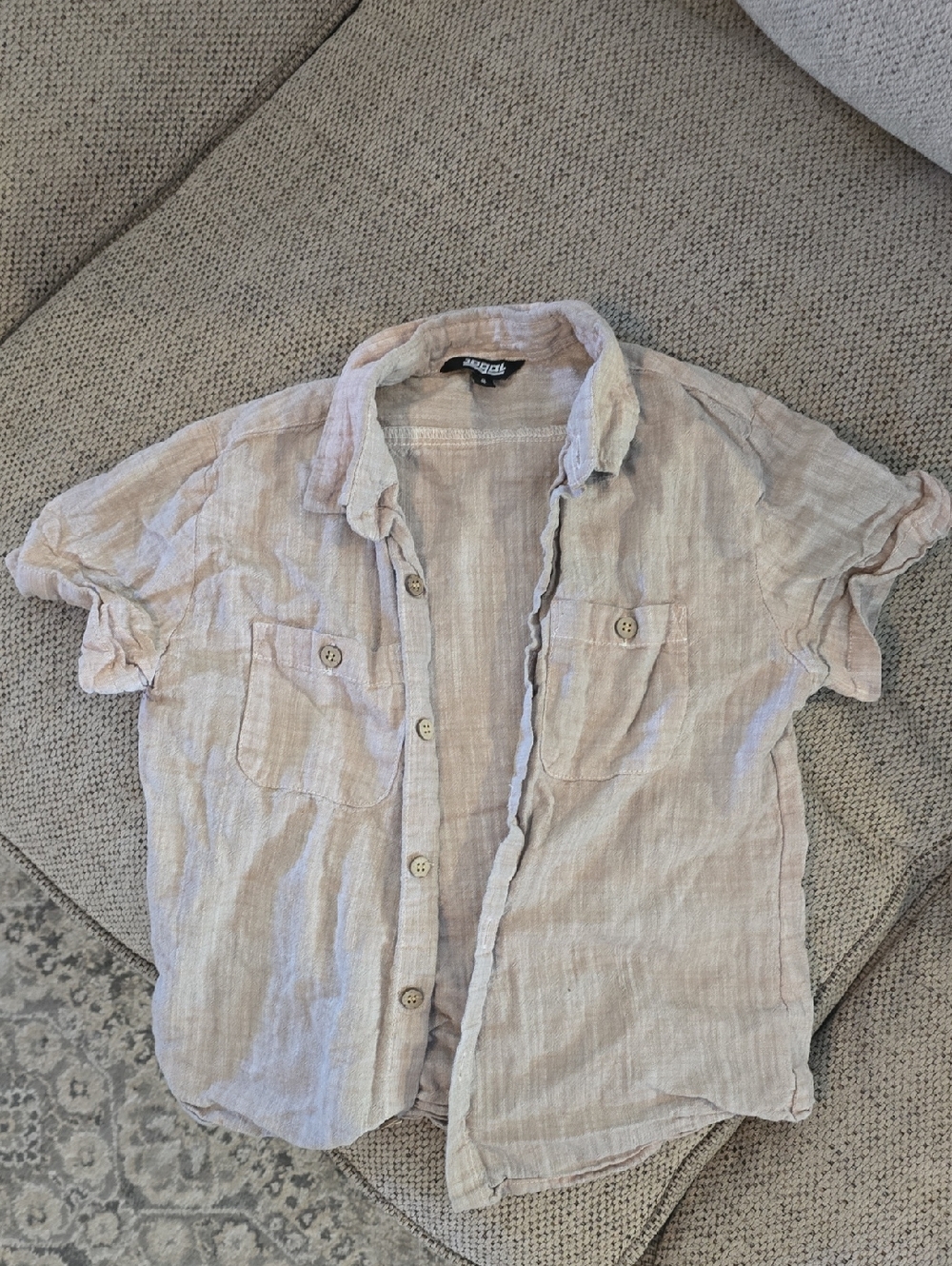 Casual Short-Sleeve Linen Shirt - Light Beige